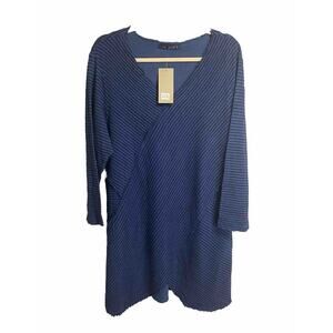 NWT Cut Loose Women’s Causal Midi Dress V-neck‎ Stripes Blue Cotton Size XL